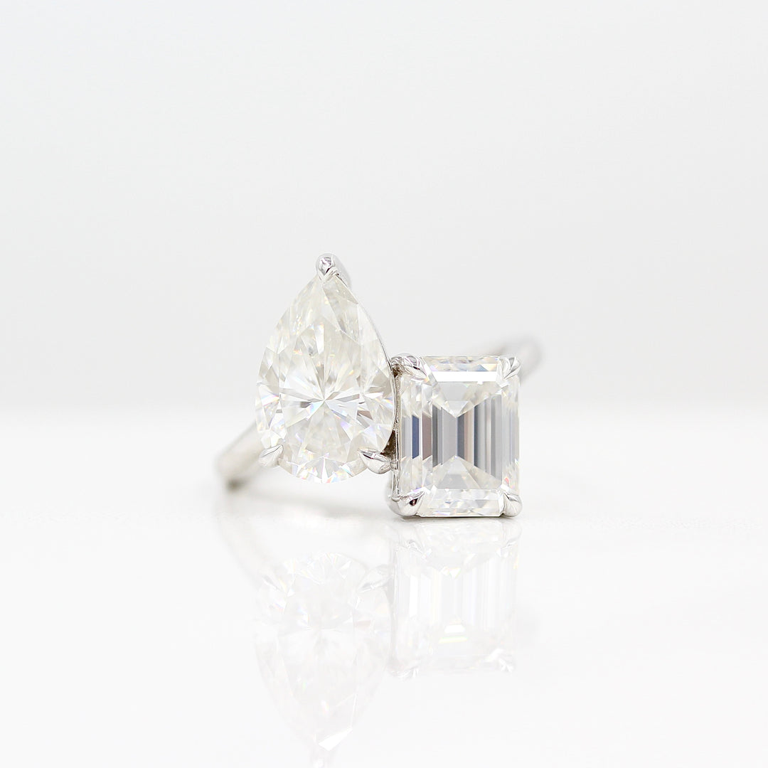 La Grande Toi Et Moi Ring in White Gold with 6ct Moissanite against a white background