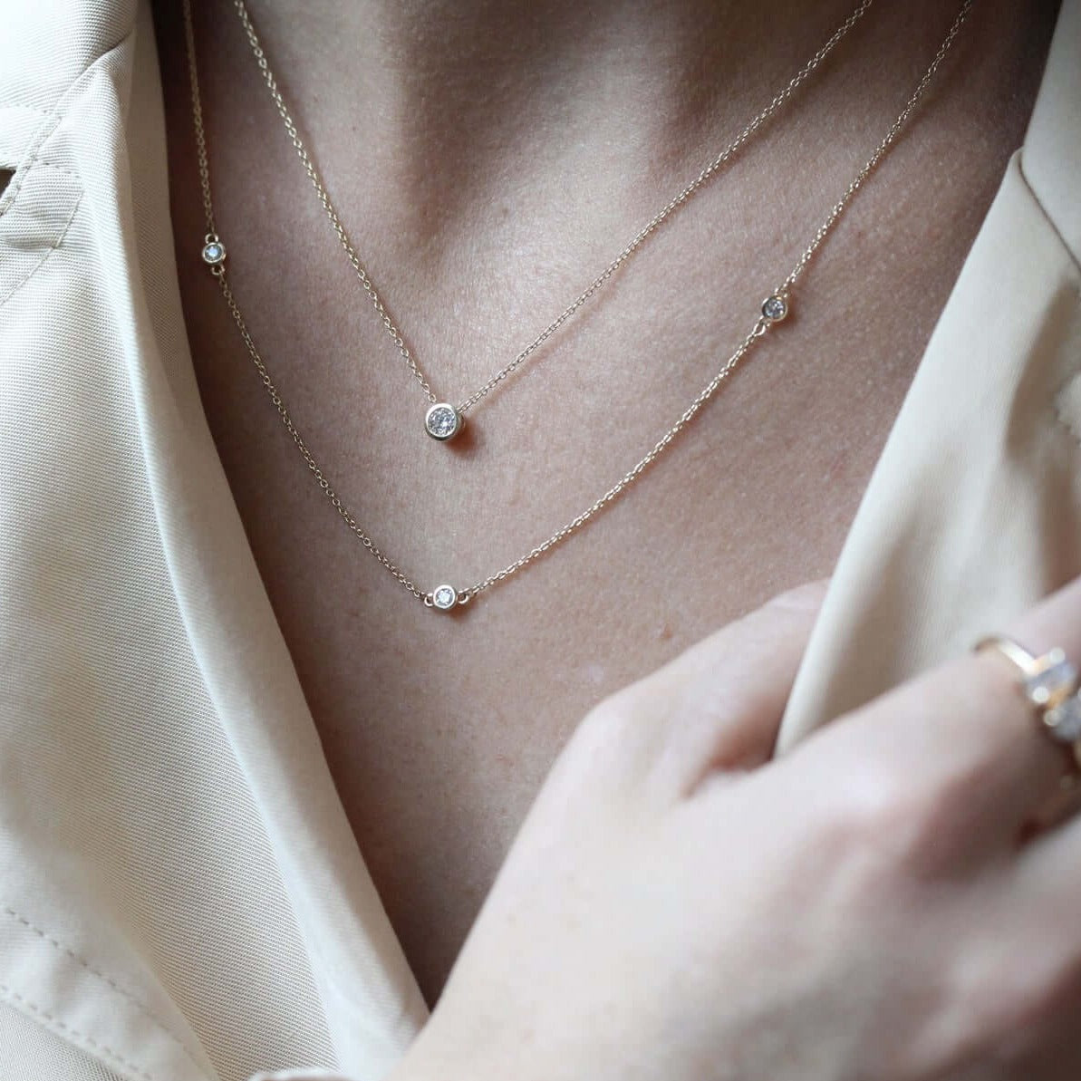 Floating Round Diamond Station Necklace Set in 14 kt. Gold | KC Design |  Diamond Vault of Troy