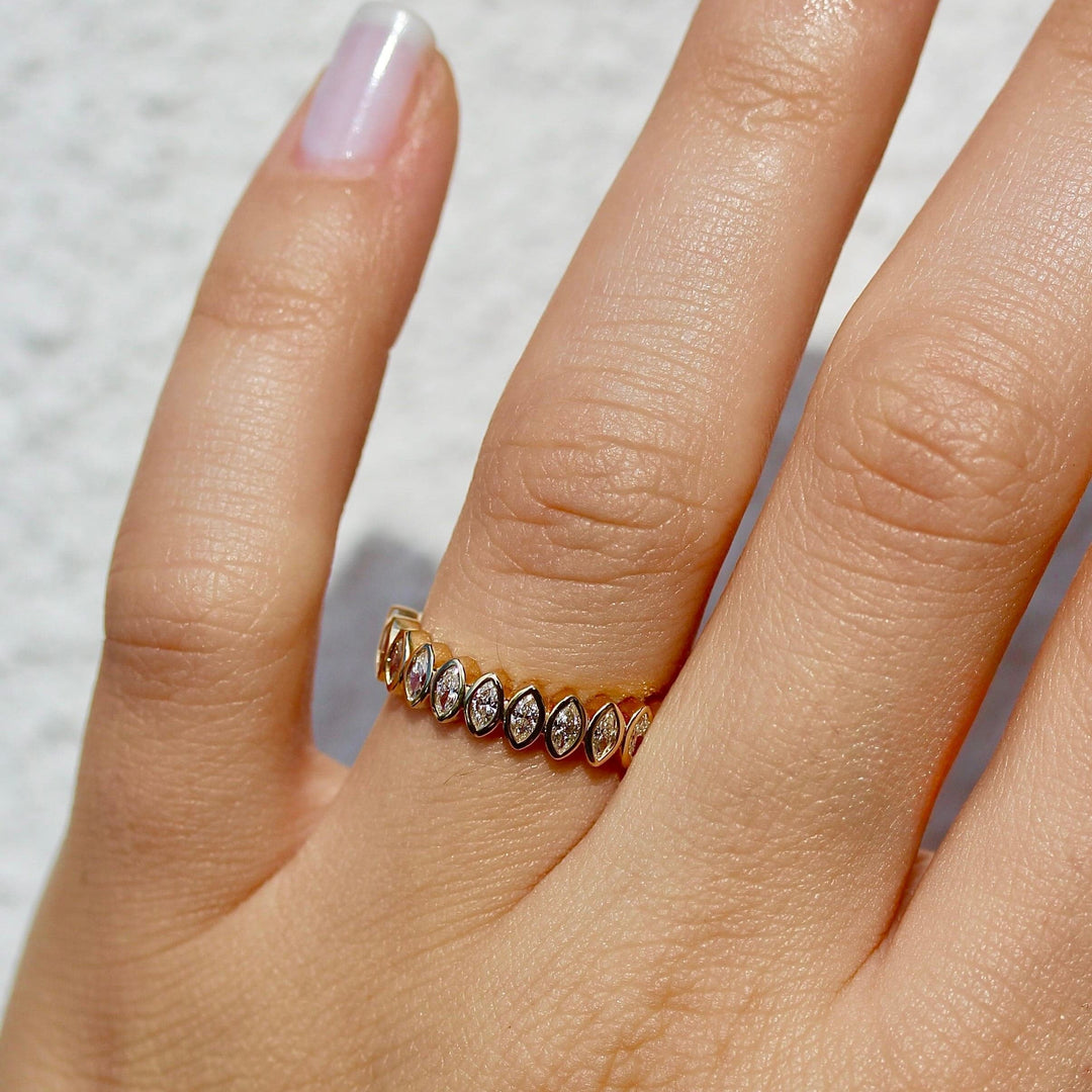 Wedding Band The Sammy Wedding Band Marquise on a Glowy Hand.