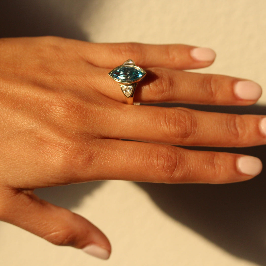 The Morgan Ring (Marquise) in Yellow Gold with Blue Lab