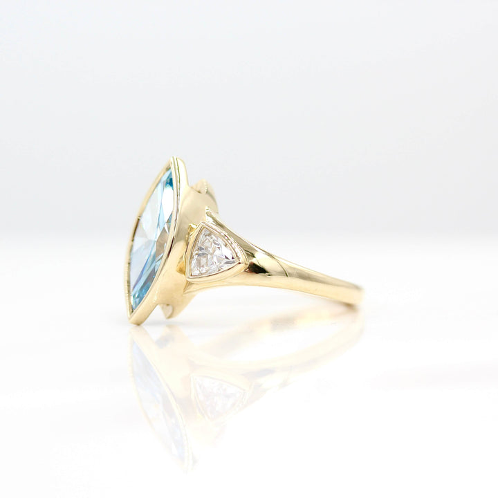 The Morgan Ring (Marquise) in Yellow Gold with 3.55ct Blue Lab-Grown Diamond