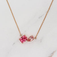 Necklace 14k Rose Gold The Toi et Moi Padparadscha and Peachy-Pink Sapphire Necklace