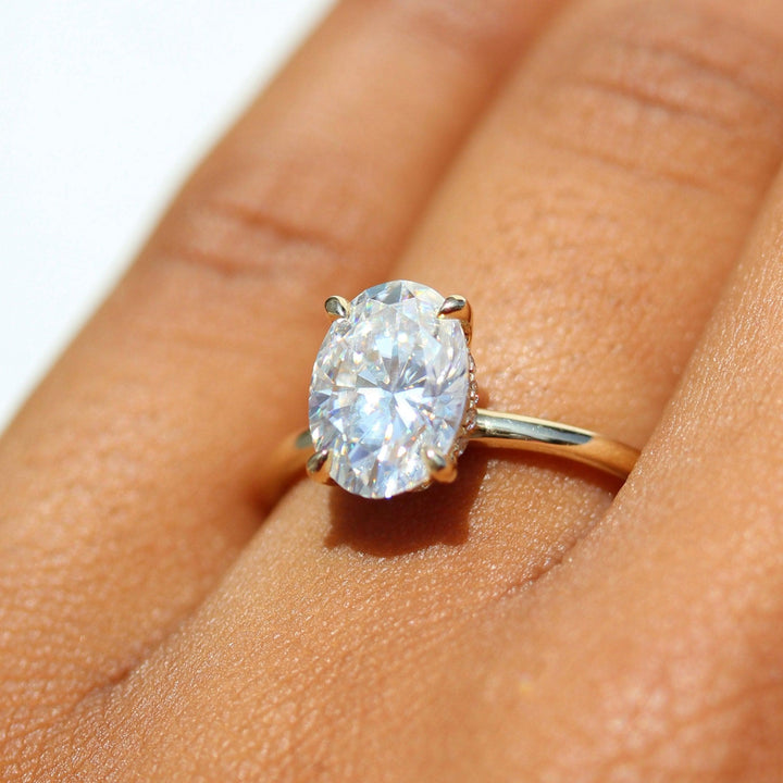 Ready to Ship Ring 14k Yellow Gold The Paige Hidden Halo Ring (Oval) in Yellow Gold with 2ct Moissanite