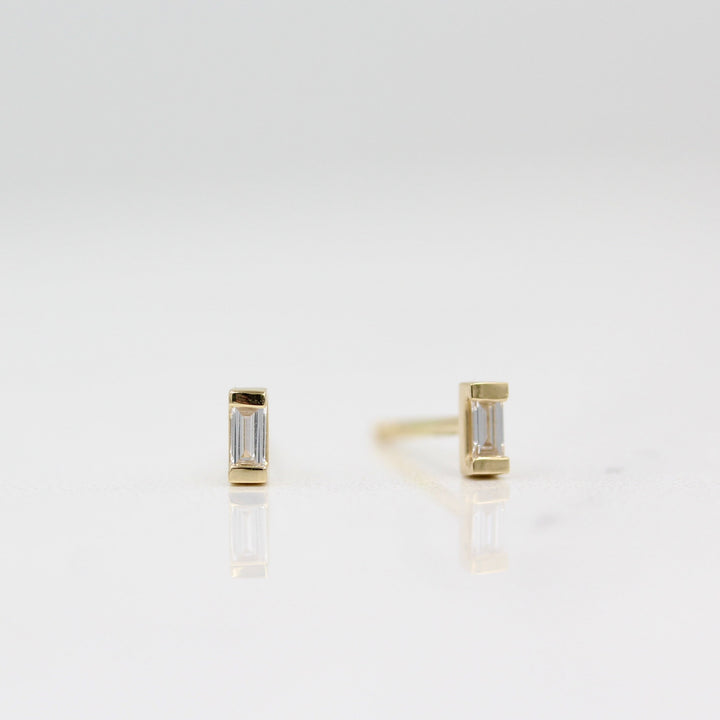 Tiny baguette studs with 14k yellow gold and lab grown diamonds