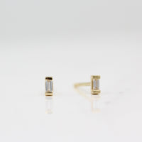 Tiny baguette studs with 14k yellow gold and lab grown diamonds