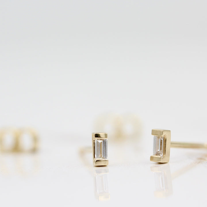 Earrings 14k Yellow Gold Petite Baguette Earrings in Yellow Gold