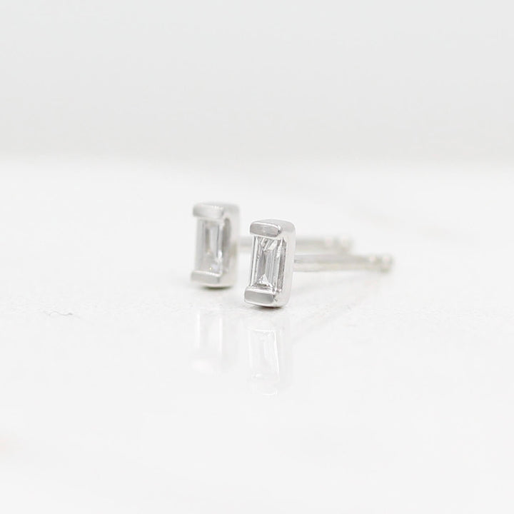 Earrings 14k White Gold Petite Baguette Earrings in White Gold