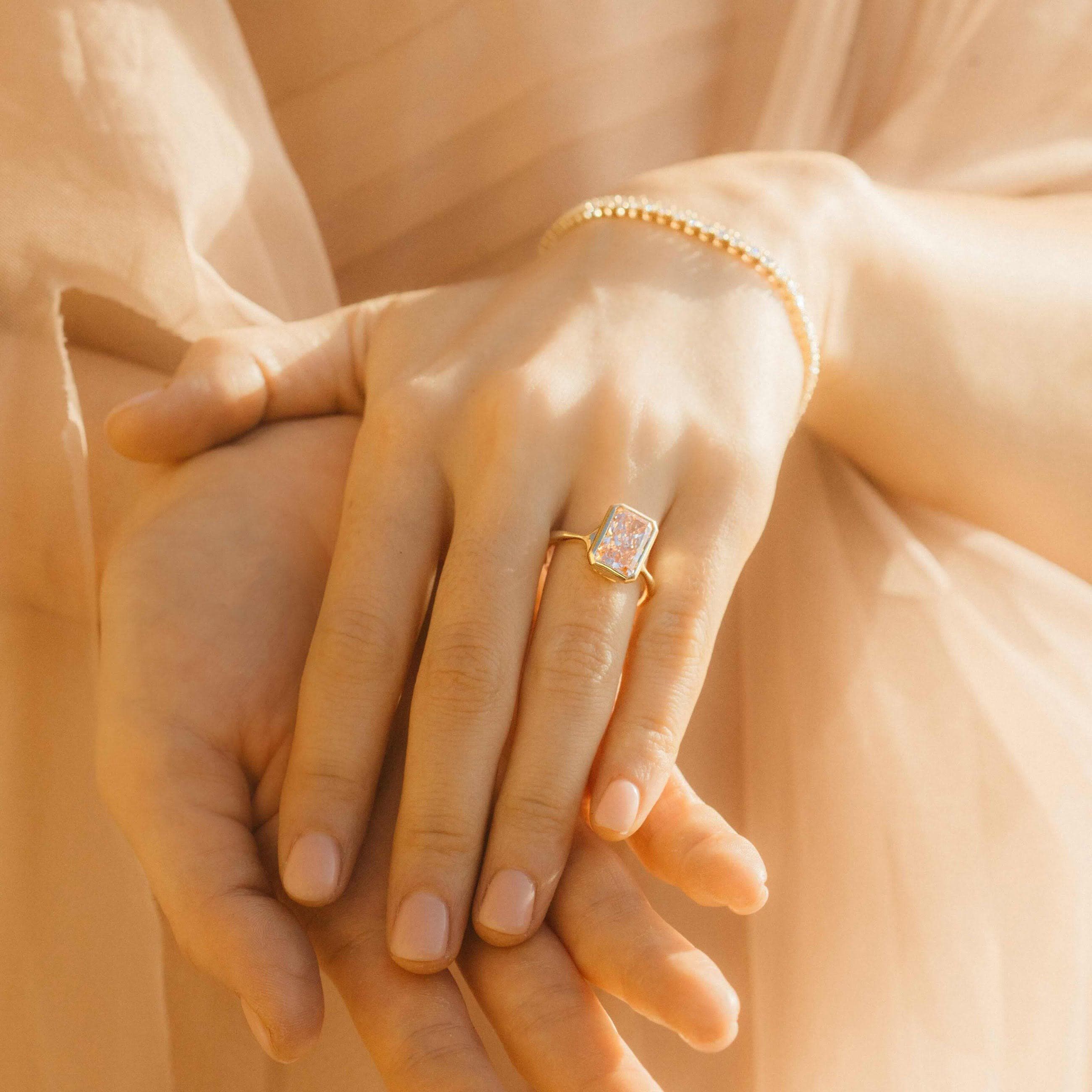 The Stevie Ring (Radiant) in Yellow Gold with 3.5ct Pink Lab-Grown