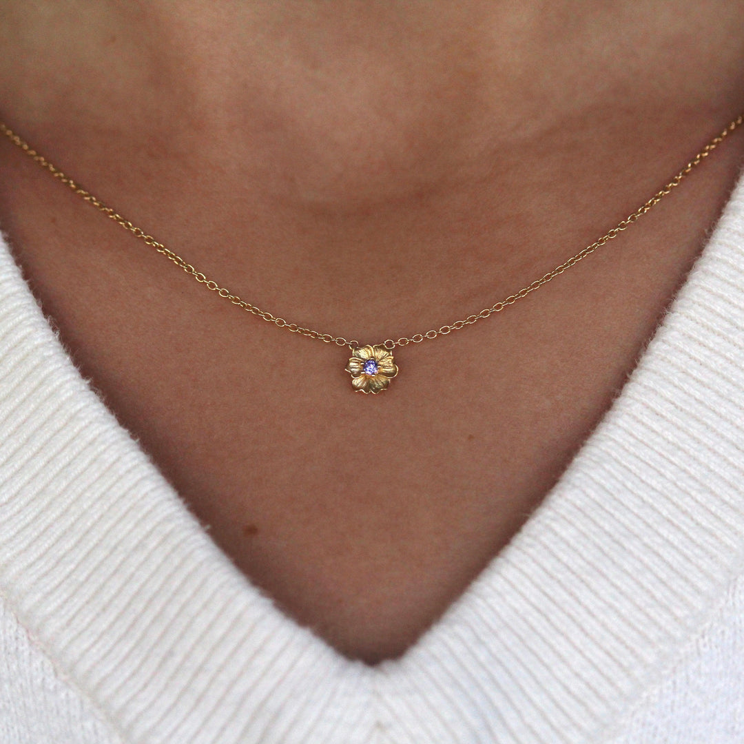 Necklace 14k Yellow Gold The February Poppy Birthstone Necklace with Purple Sapphire in Yellow Gold