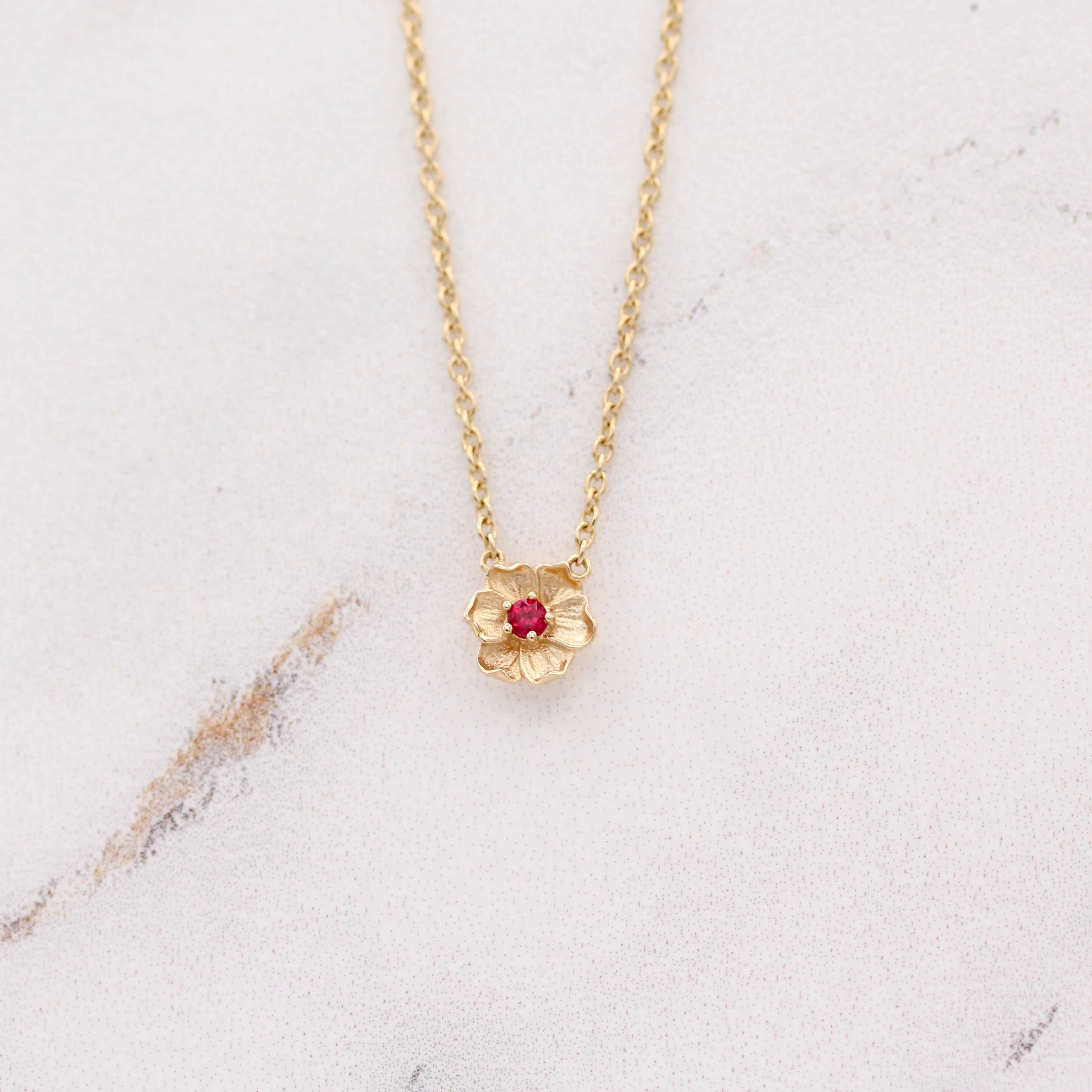 The July Poppy Birthstone Necklace with Ruby | Ethical Jewelry