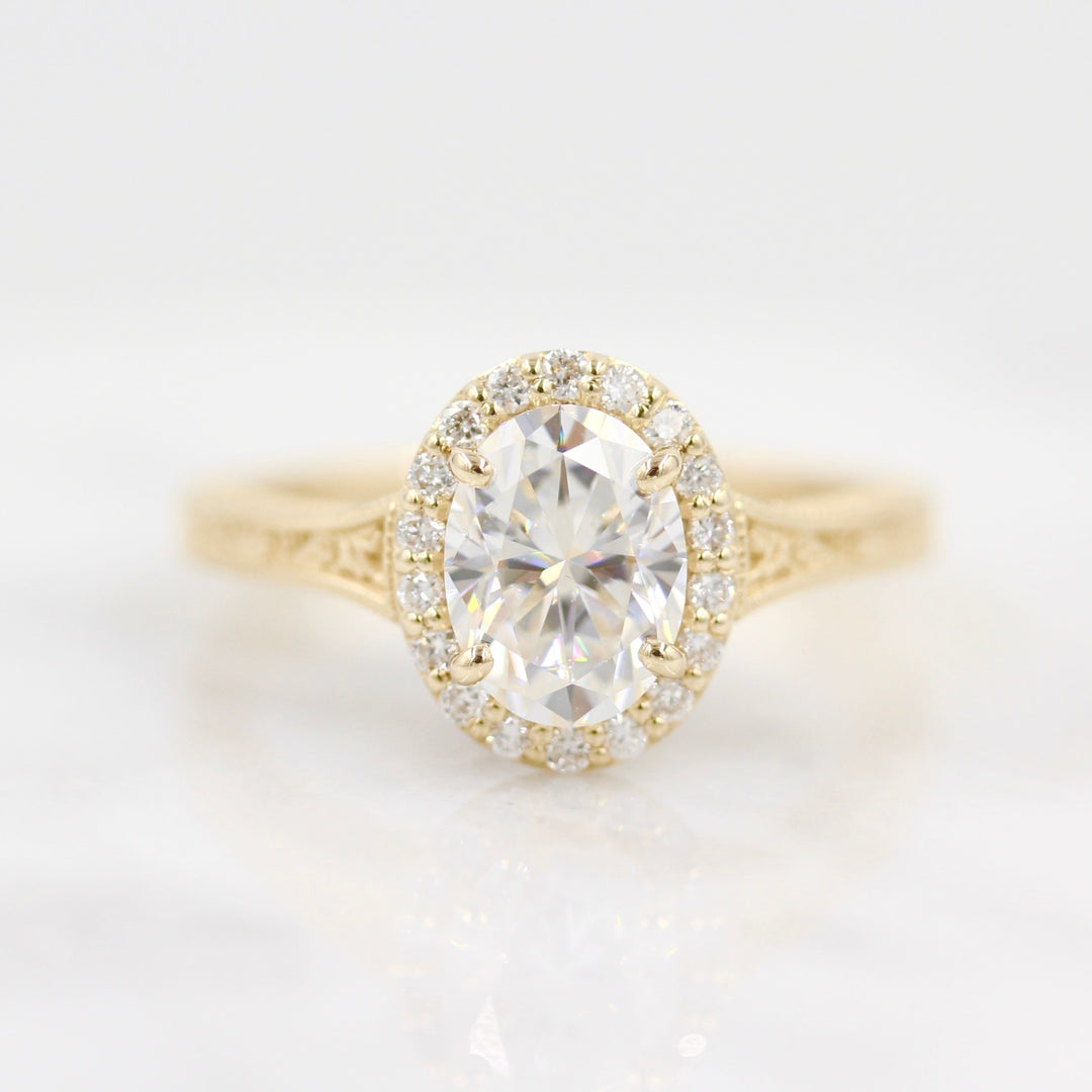 14k yellow gold engraved halo engagement ring