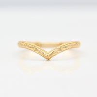 Sabrina V Wedding Band in Yellow Gold with Engraving and Milgrain Details