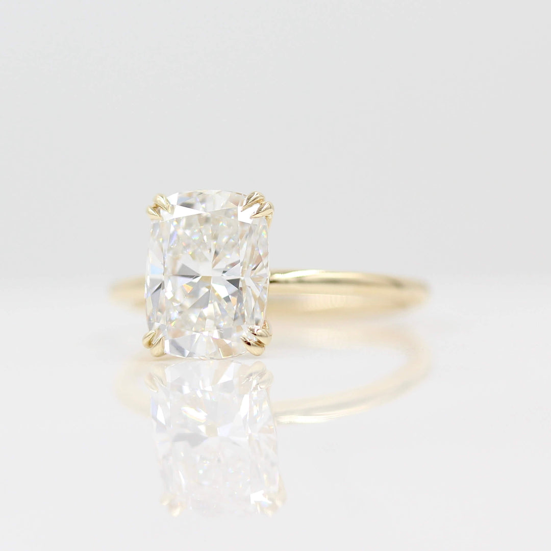 The Serena Ring (Elongated Cushion) in Yellow Gold with 3.06ct Lab-Grown Diamond against a white background