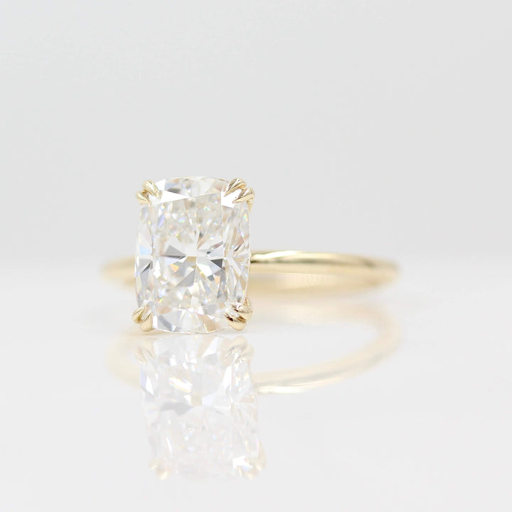 The Serena Ring (Elongated Cushion) in Yellow Gold with 3.06ct Lab-Grown Diamond against a white background