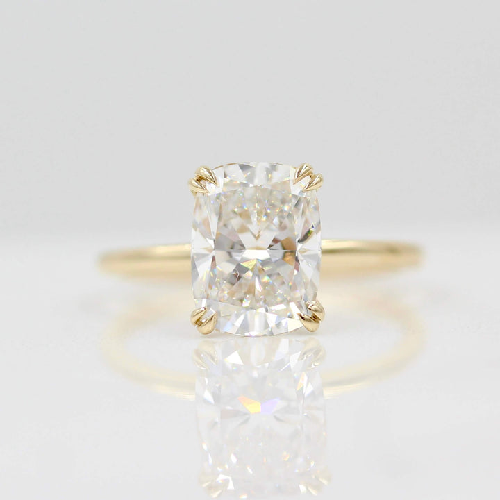 The Serena Ring (Elongated Cushion) in Yellow Gold with 3.06ct Lab-Grown Diamond against a white background