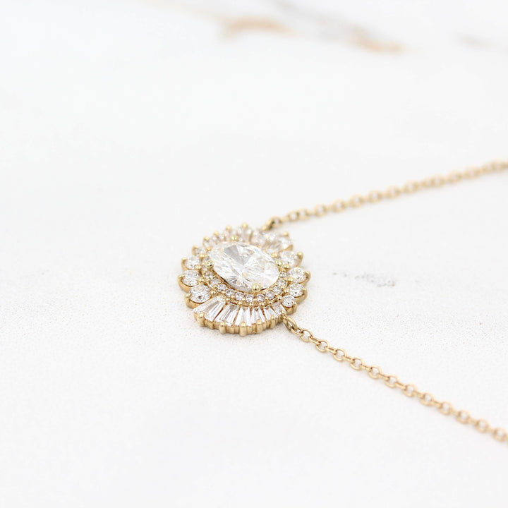 The Soleil Pendant in Yellow Gold and 1.04ct Lab-Grown Diamond against a white background