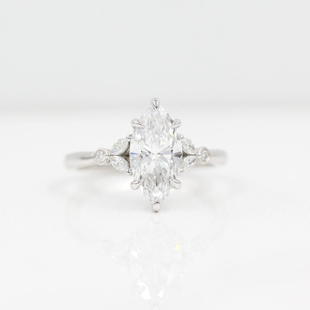 The Sophia Ring (Marquise) in white gold against a white background