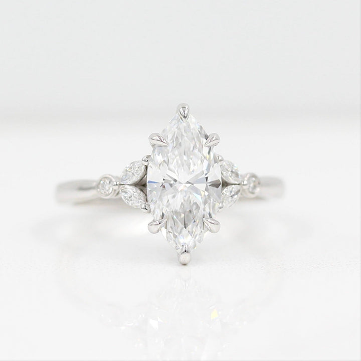 The Sophia Ring (Marquise) in white gold against a white background