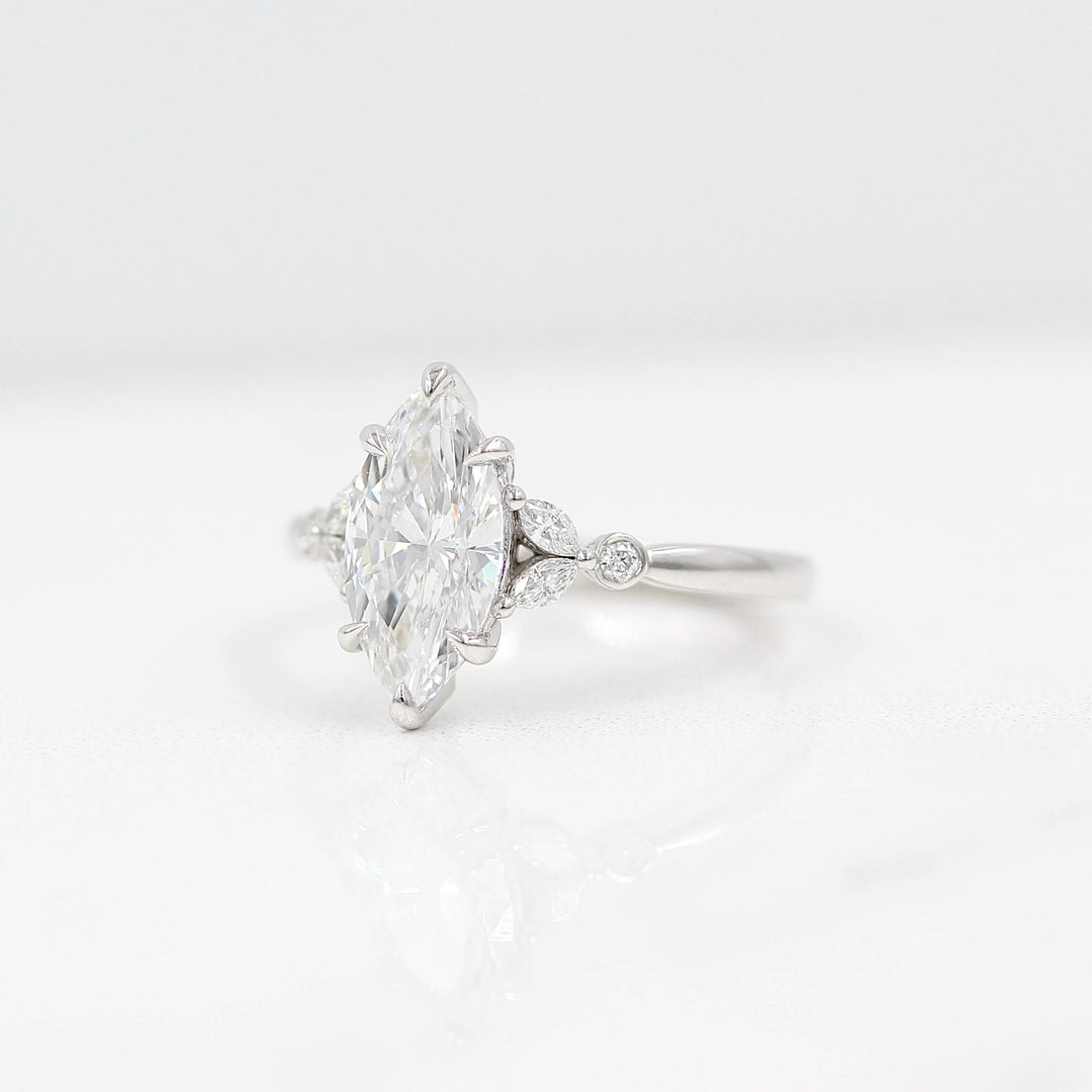 The Sophia Ring (Marquise) in white gold against a white background