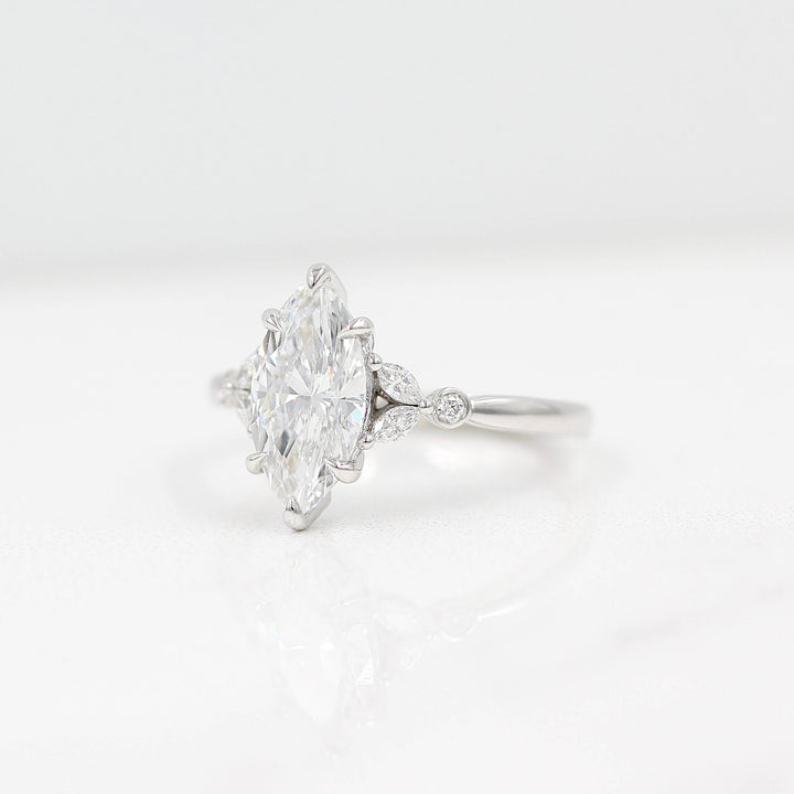 The Sophia Ring (Marquise) in white gold against a white background