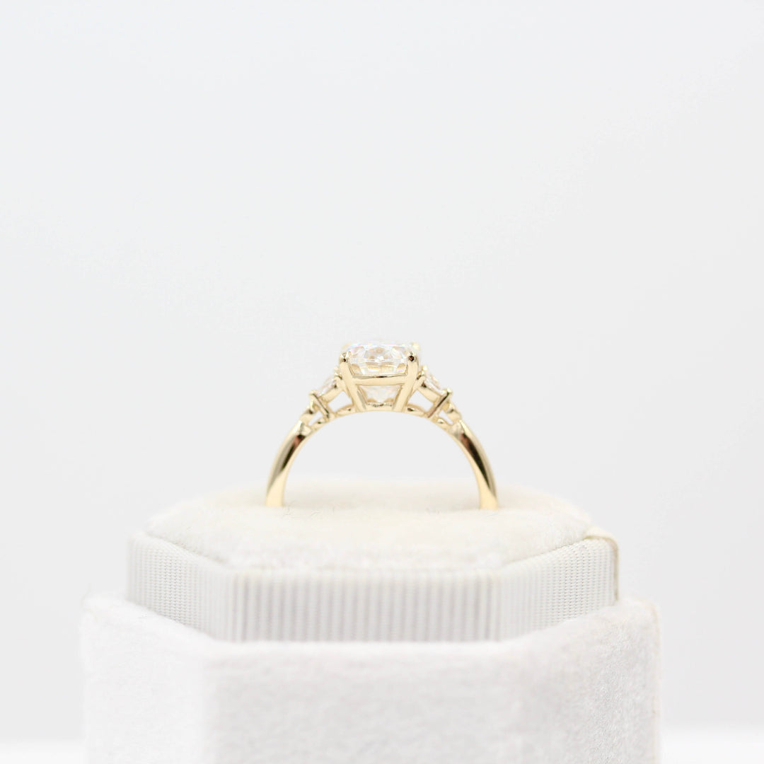 Ready to Ship Ring 14k Yellow Gold The Sophia Ring (Oval) in Yellow Gold with 2ct Moissanite in a white velvet ring box