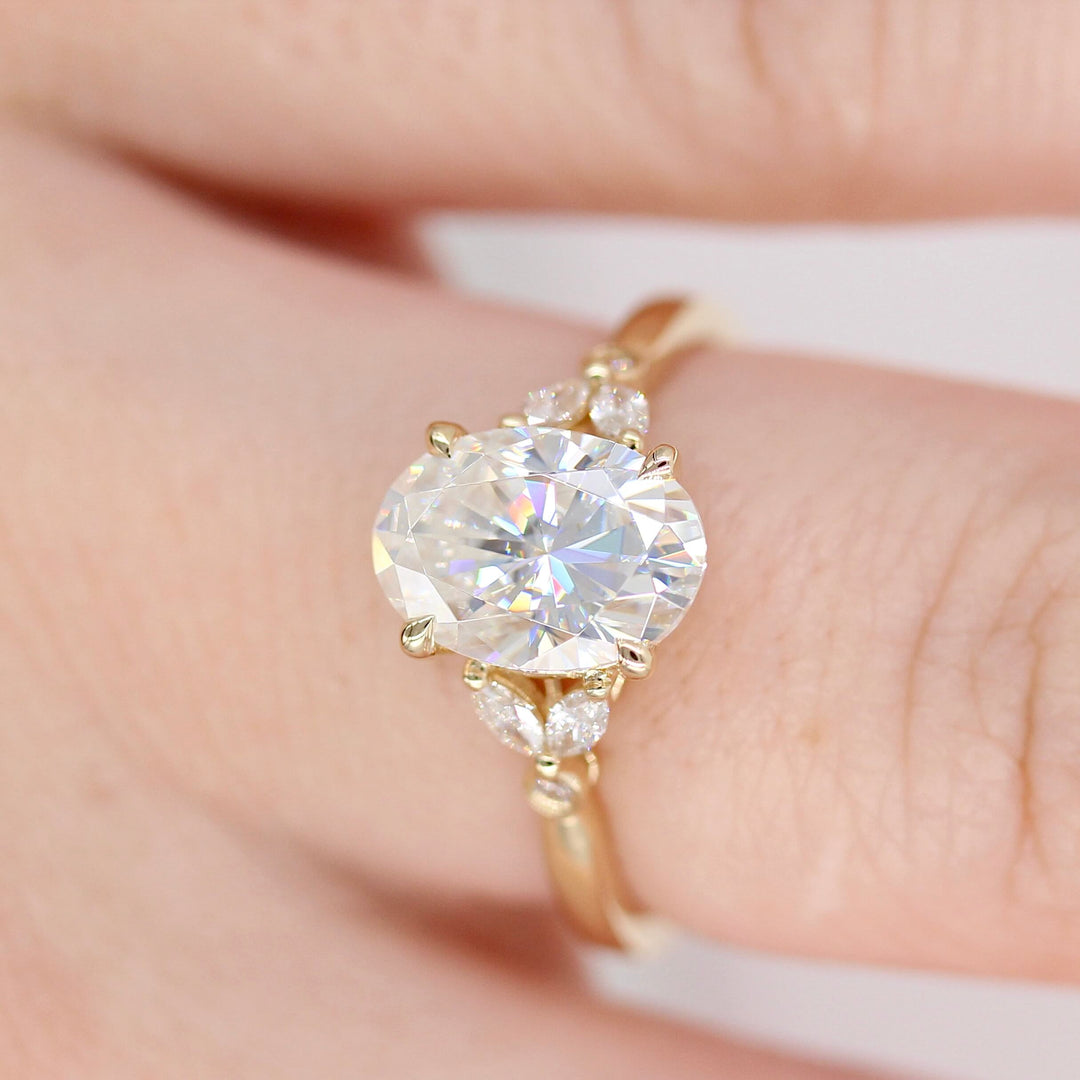 Ready to Ship Ring 14k Yellow Gold The Sophia Ring (Oval) in Yellow Gold with 2ct Moissanite modeled