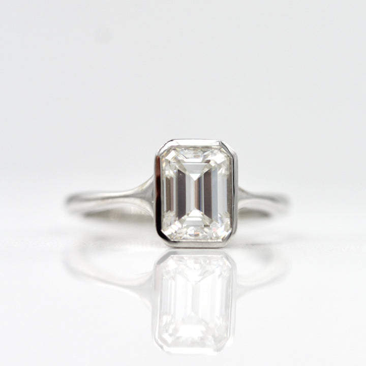 Ready to Ship Ring 14k White Gold The Stevie Ring (Emerald) in White Gold with 1.75ct Moissanite