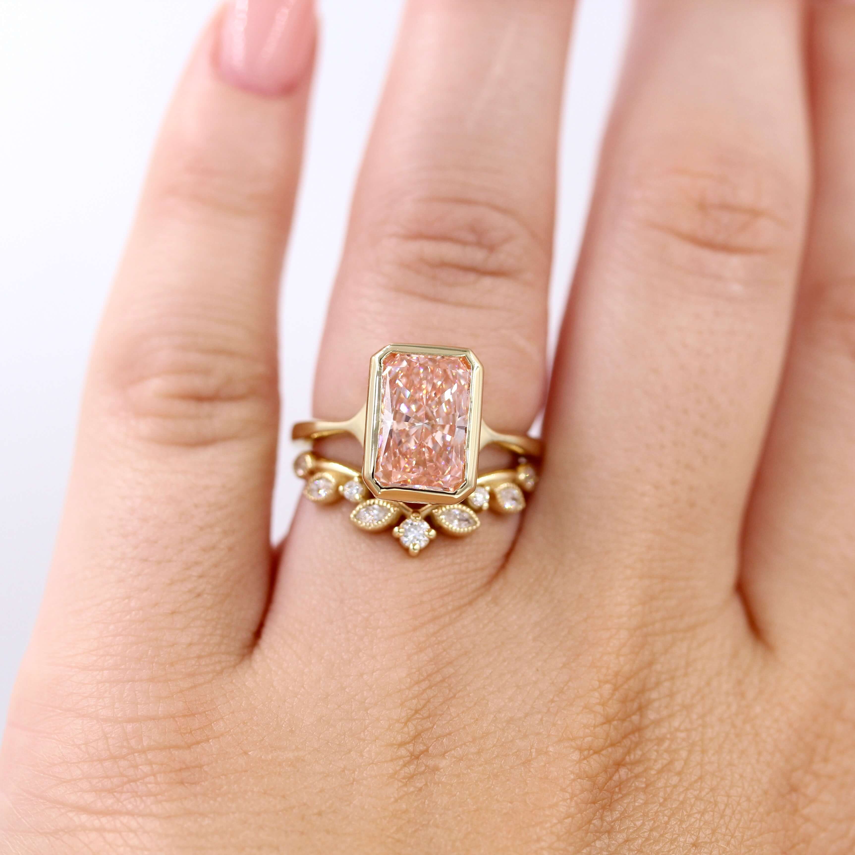 The Stevie Ring (Radiant) in Yellow Gold with 3.5ct Pink Lab-Grown