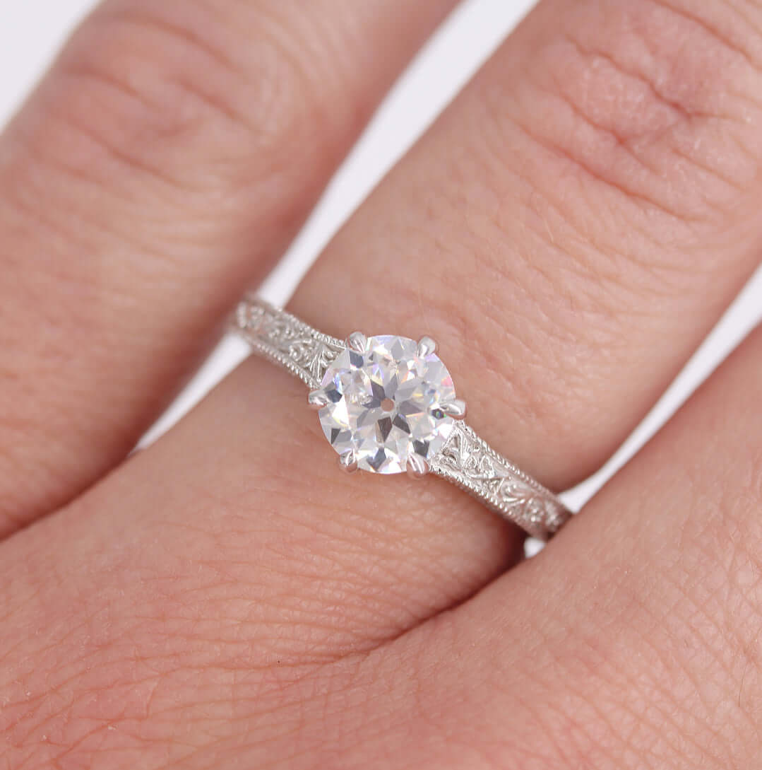 Milgrain Diamond Engagement Ring on Hand