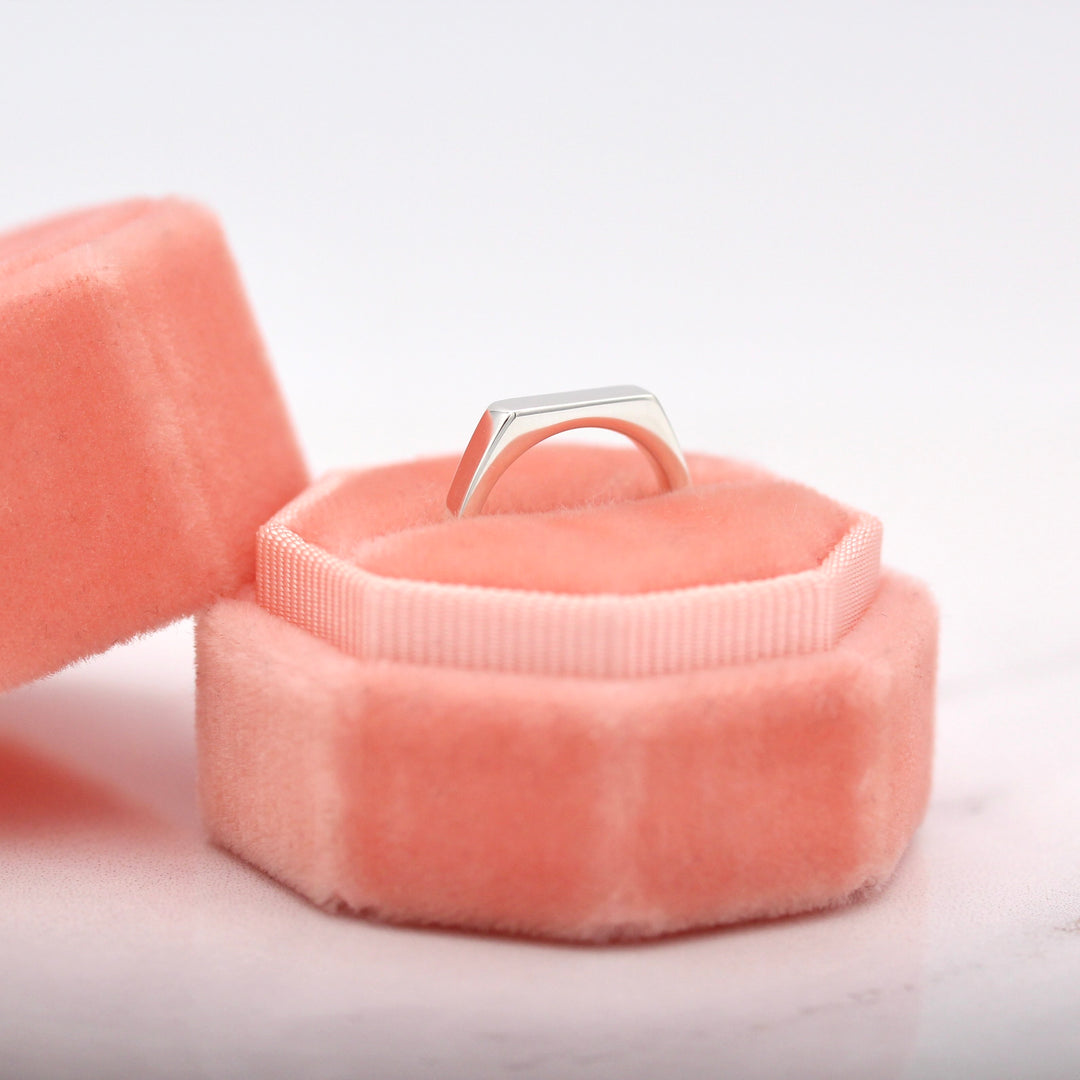 Bar Signet Sterling Silver Pinky Ring in a Coral Ring Box