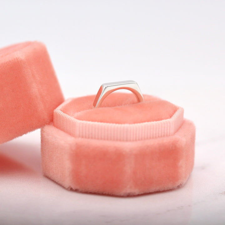 Bar Signet Sterling Silver Pinky Ring in a Coral Ring Box