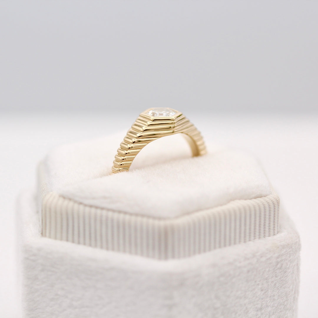The Fitz art deco inspired ring in a White Velvet Ring Box