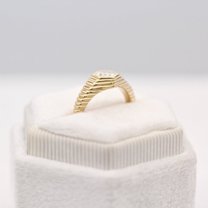 The Fitz art deco inspired ring in a White Velvet Ring Box