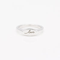 Sterling Silver East-West Signet Ring with Handwritten Engraving (Love)
