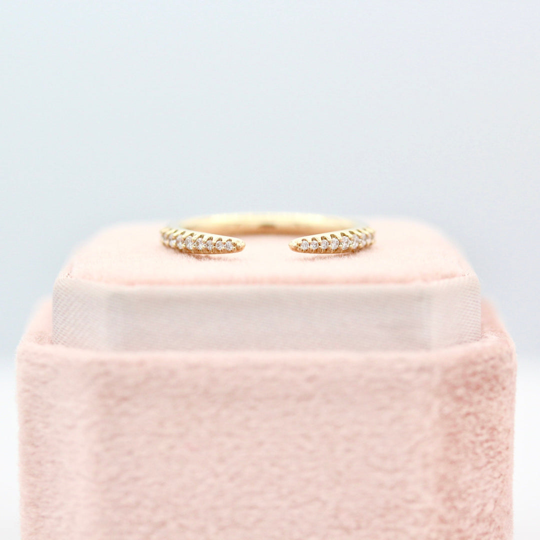 Yellow Gold Wedding Band with Diamonds on a Pink Ring Box