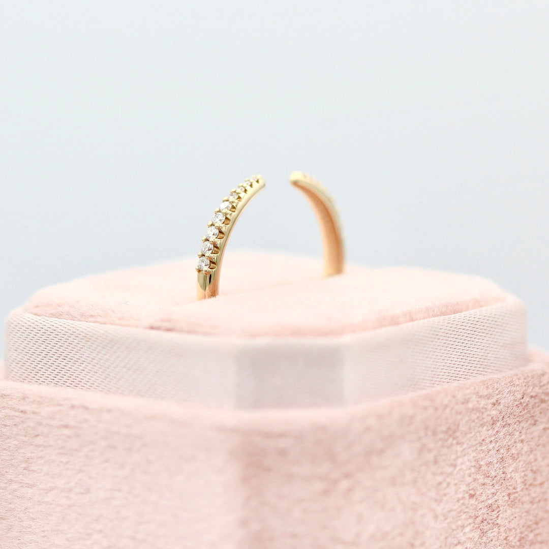 Side View Of The Open Phoebe Wedding Band in a Pink Ring Box