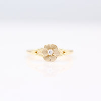 Yellow Gold Poppy Flower Pinky Ring with Spit Shank on a White background