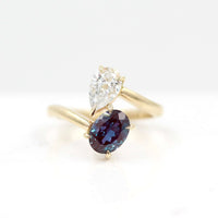Ready to Ship Ring 14k Yellow Gold Toi et Moi Diamond and Alexandrite Bypass Ring in Yellow Gold