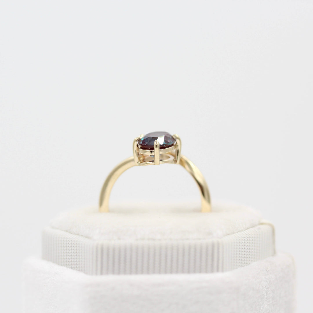 Ready to Ship Ring 14k Yellow Gold Toi et Moi Diamond and Alexandrite Bypass Ring in Yellow Gold