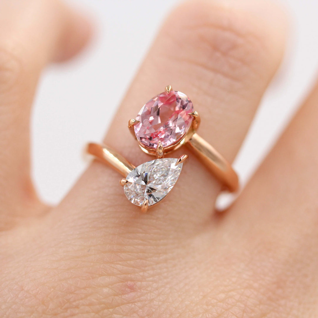 Toi et Moi Peachy-Pink Sapphire and Diamond Engagement Ring