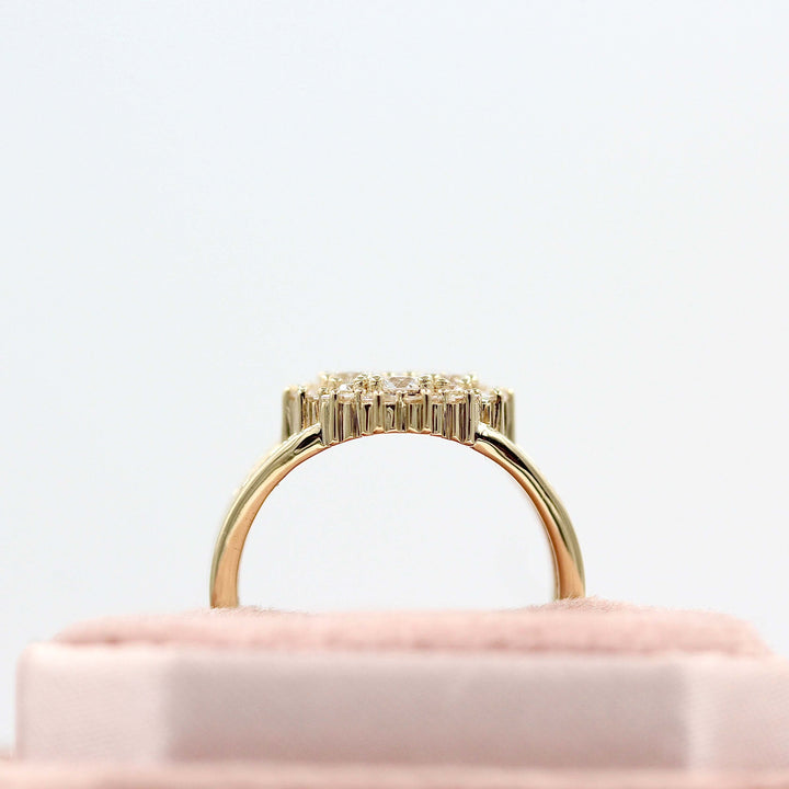 The Willa Ring in Yellow Gold in a pink velvet ring box