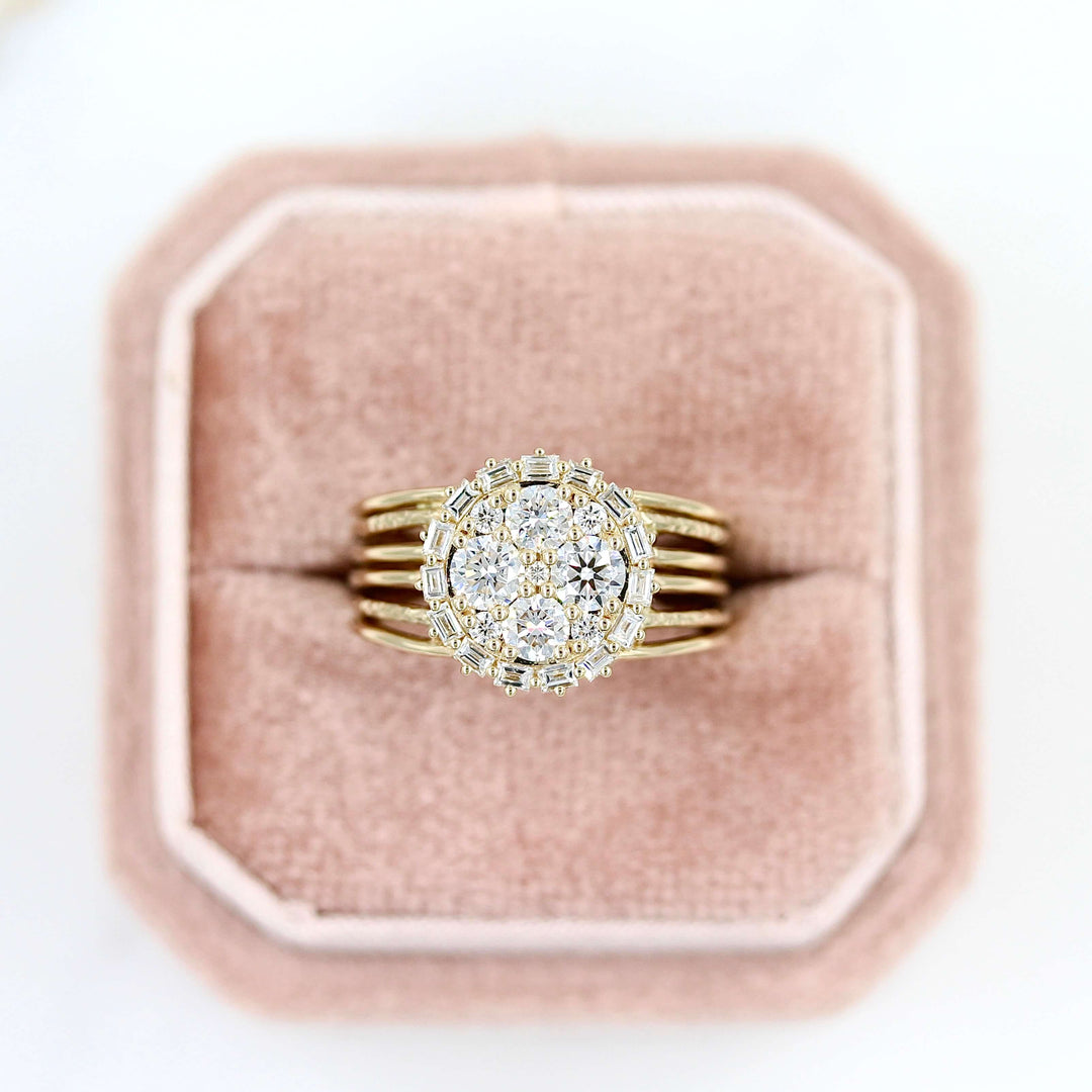The Willa Ring in Yellow Gold in a pink velvet ring box