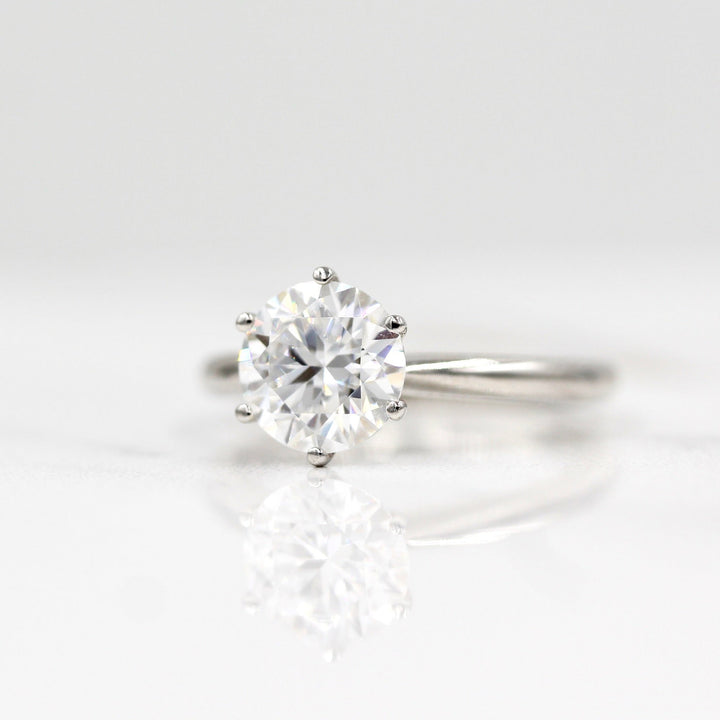 The Audrey Ring in White Gold and 2ct Moissanite against a white background