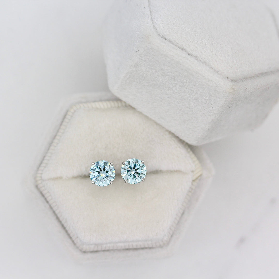 The Classic Stud Earrings in White Gold with 2.03ct Blue Lab-Grown Diamond