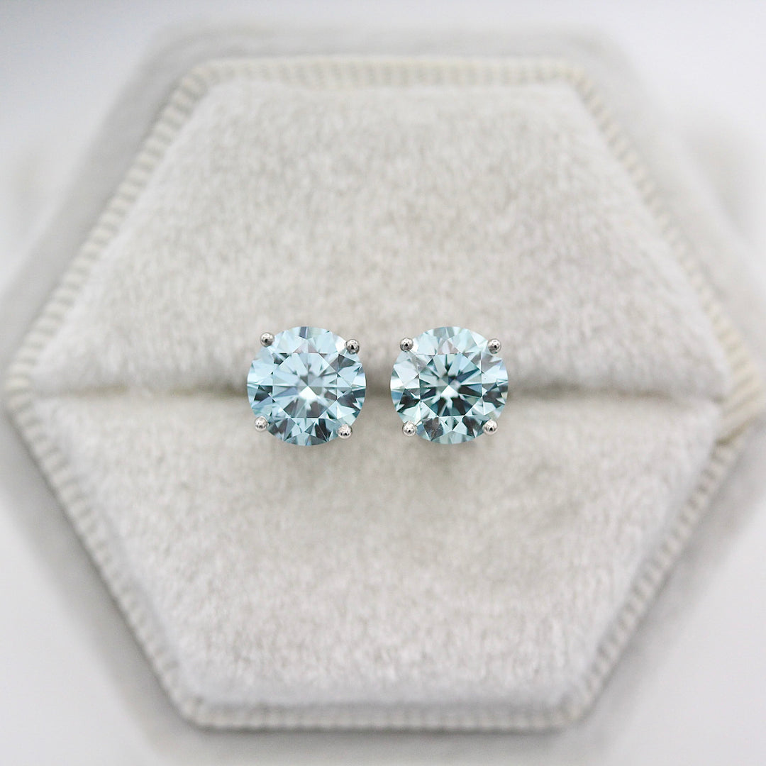The Classic Stud Earrings in White Gold with 2.03ct Blue Lab-Grown Diamond