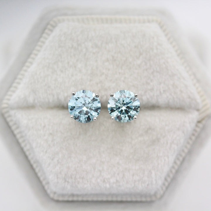 The Classic Stud Earrings in White Gold with 2.03ct Blue Lab-Grown Diamond