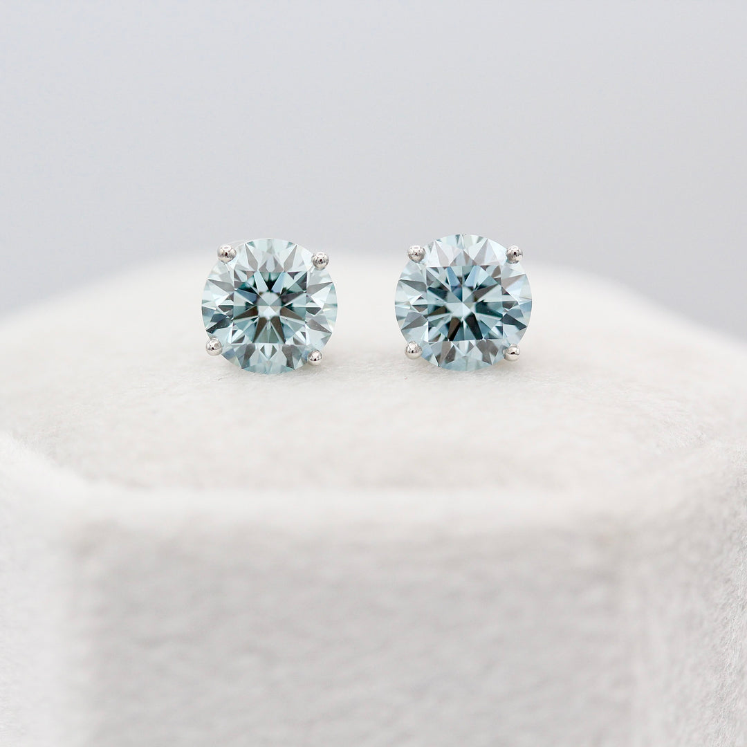 The Classic Stud Earrings in White Gold with 2.03ct Blue Lab-Grown Diamond