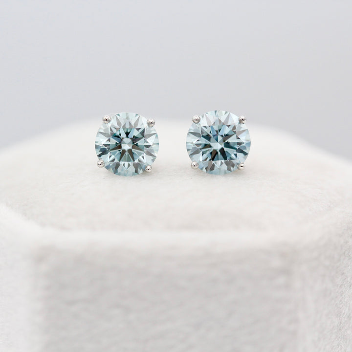 The Classic Stud Earrings in White Gold with 2.03ct Blue Lab-Grown Diamond