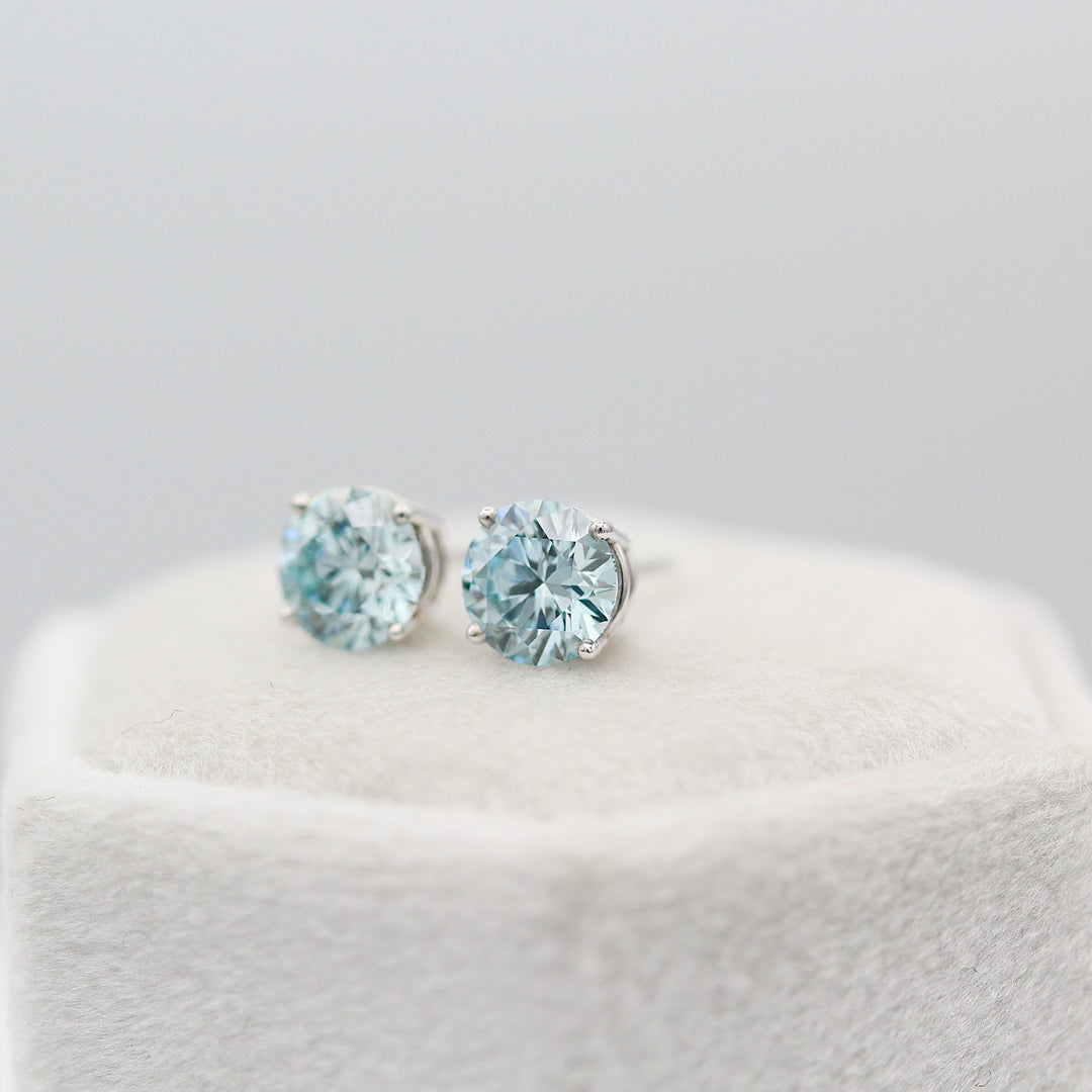 The Classic Stud Earrings in White Gold with 2.03ct Blue Lab-Grown Diamond