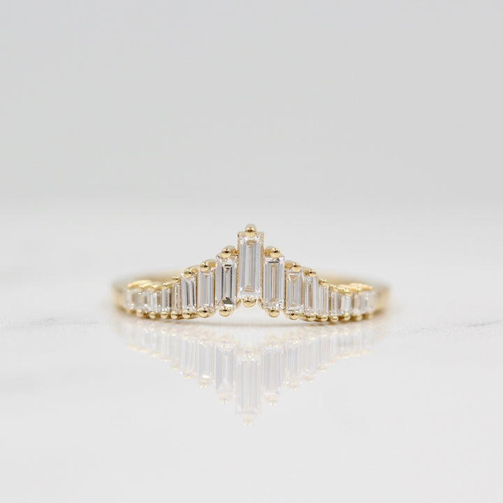 yellow gold baguette lab grown diamond band on white background